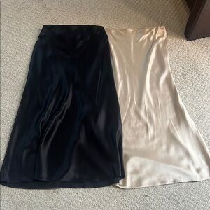 Quince Midi Black and champagne 100% Washable Silk Skirt Set